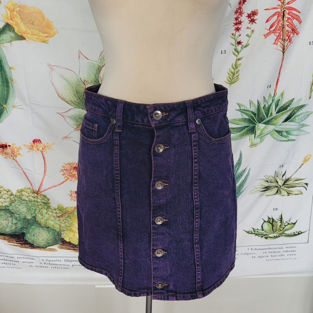 Purple acid wash denim skirt